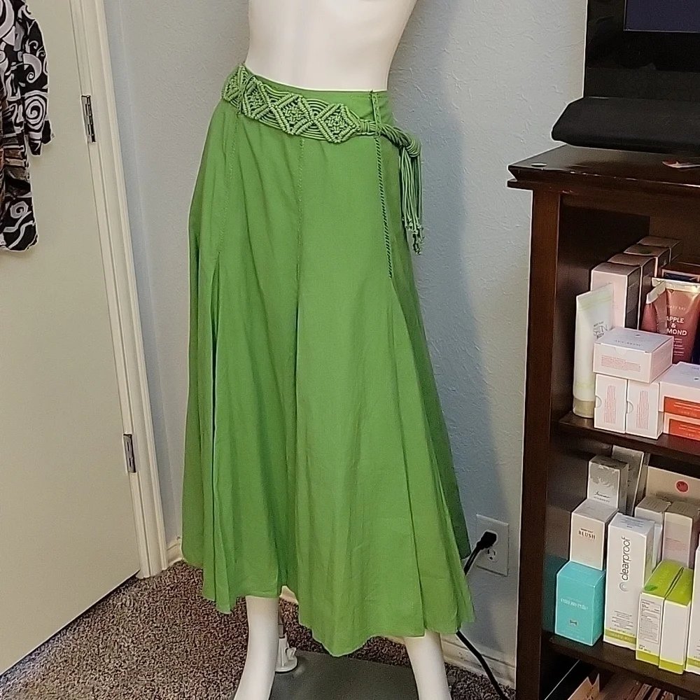 A LA CARTE 1990s Green Boho Gypsy Hippie Godet Circle Skirt